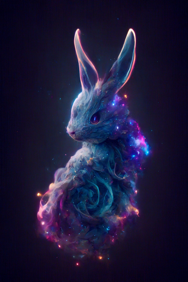 galaxies, spirals, space, nebulae, stars, smoke, iridescent, intricate detail, in the shape of a rabbit, octane render, 8k,