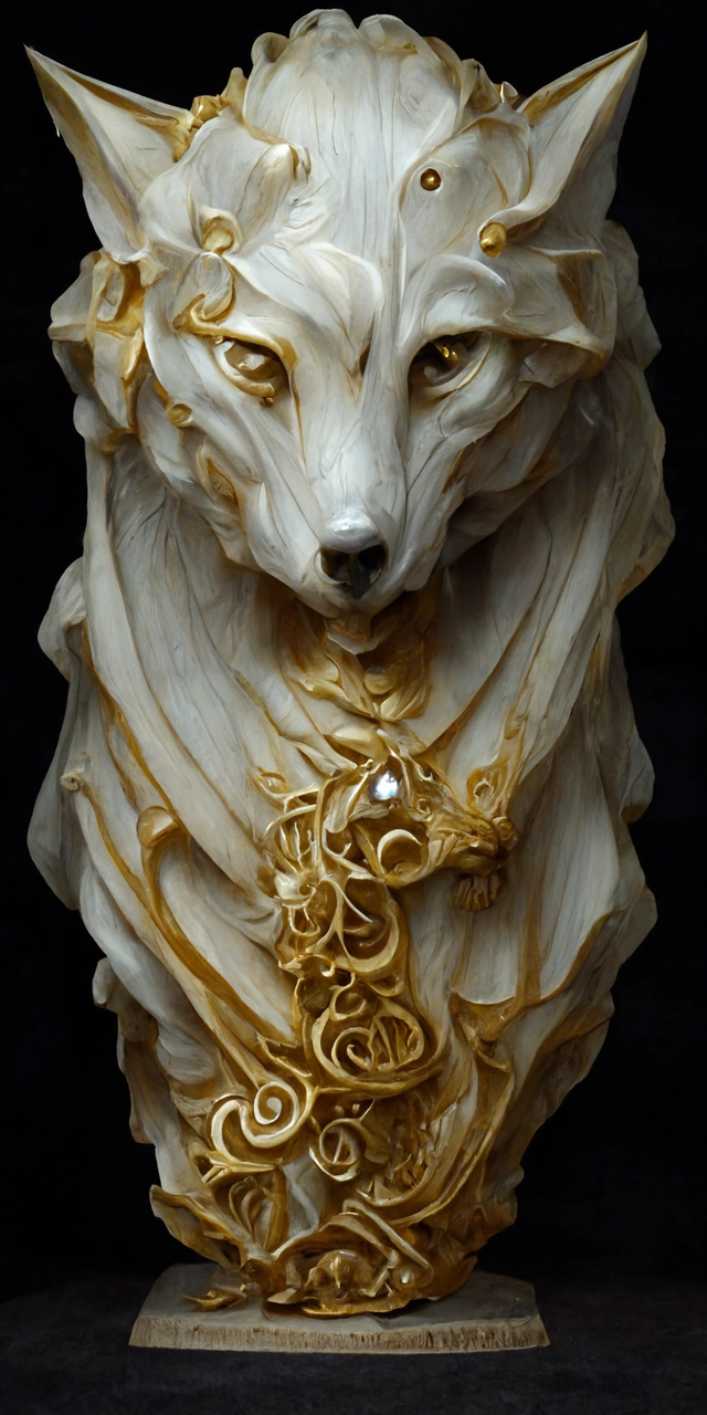 gorgeous wolf statue with gold filigree