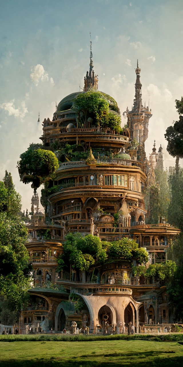 beautiful city of naboo royal palace architecture with arboretum, megascan concrete texture building, cinematic composition, Jaime Jasso, Craig Mullins, wide angle, in the style of hayao miyazaki + brian froud + kim jung gi, studio ghibli, beautiful high detail enhanced 8k render