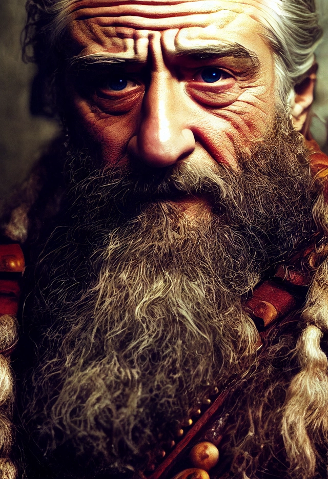 robert de niro as gimli, insanely detailed and intricate, photo realistic, maximum texture,
