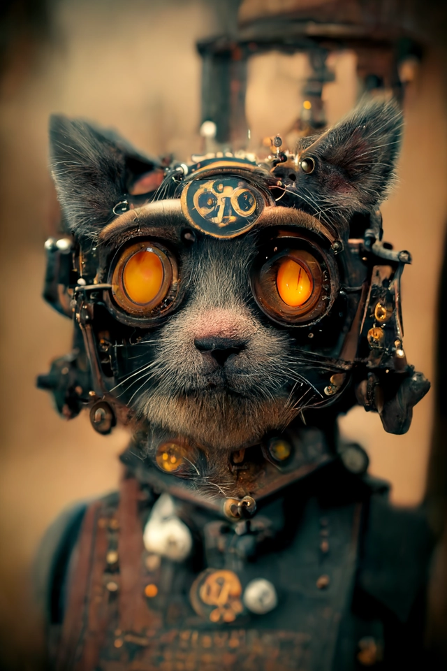 steampunk cat, octane render, hyper realistic,