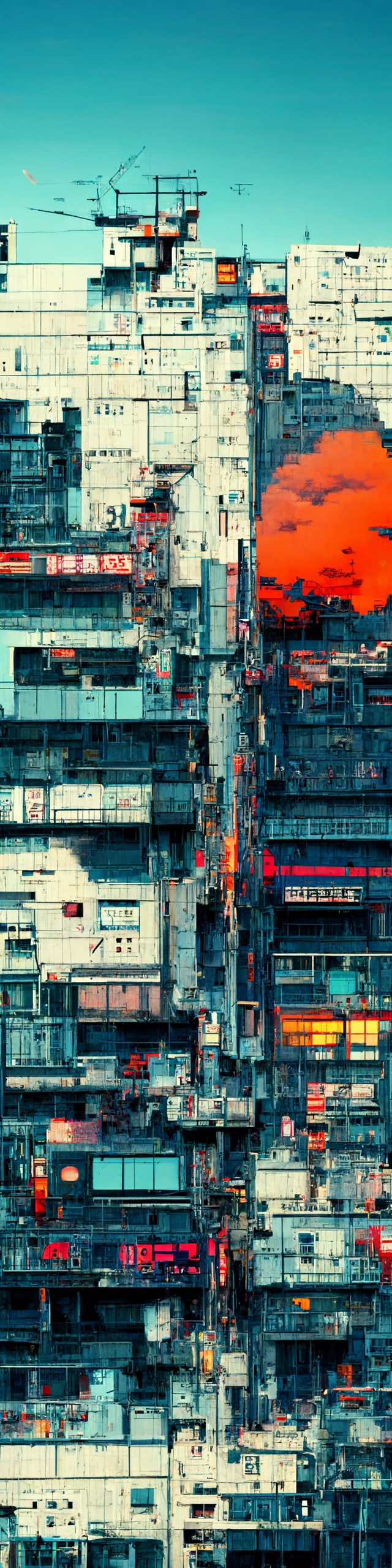 Evangelion unit 01 pallete , zoom shot, telephoto lens, low aperture street level, buildings collapsed