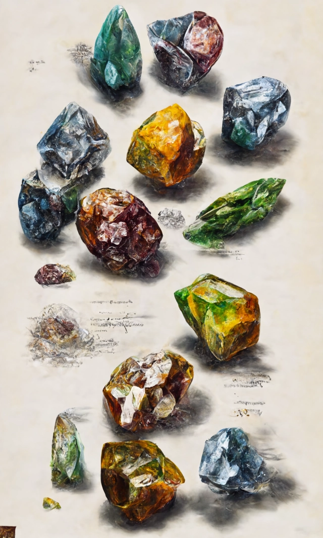 full page antique lithograph of gemstones minerals, White background, art print, clean brush stroke, realistic highly detailed, 8k post-processing highly detailed, rendered by octane engine, esty,