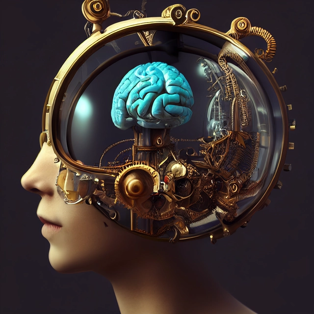 3D render of a sci-fi baroque concept design of anatomically correct brain device with terrarium, steampunk, intricate details, scientific, hyper detailed, photorealistic