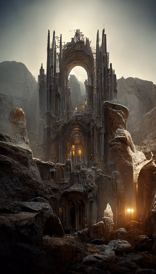 stunning city of stone inside a gray granite canyon, fusion of star wars and gothic revival architecture, by marc simonetti, natural volumetric lighting, realistic 4k octane beautifully detailed render, 4k post-processing