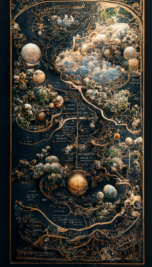 An extremely detailed, + labeled, davinci style, exquisite cartography map of heaven and the garden of eden, bliss